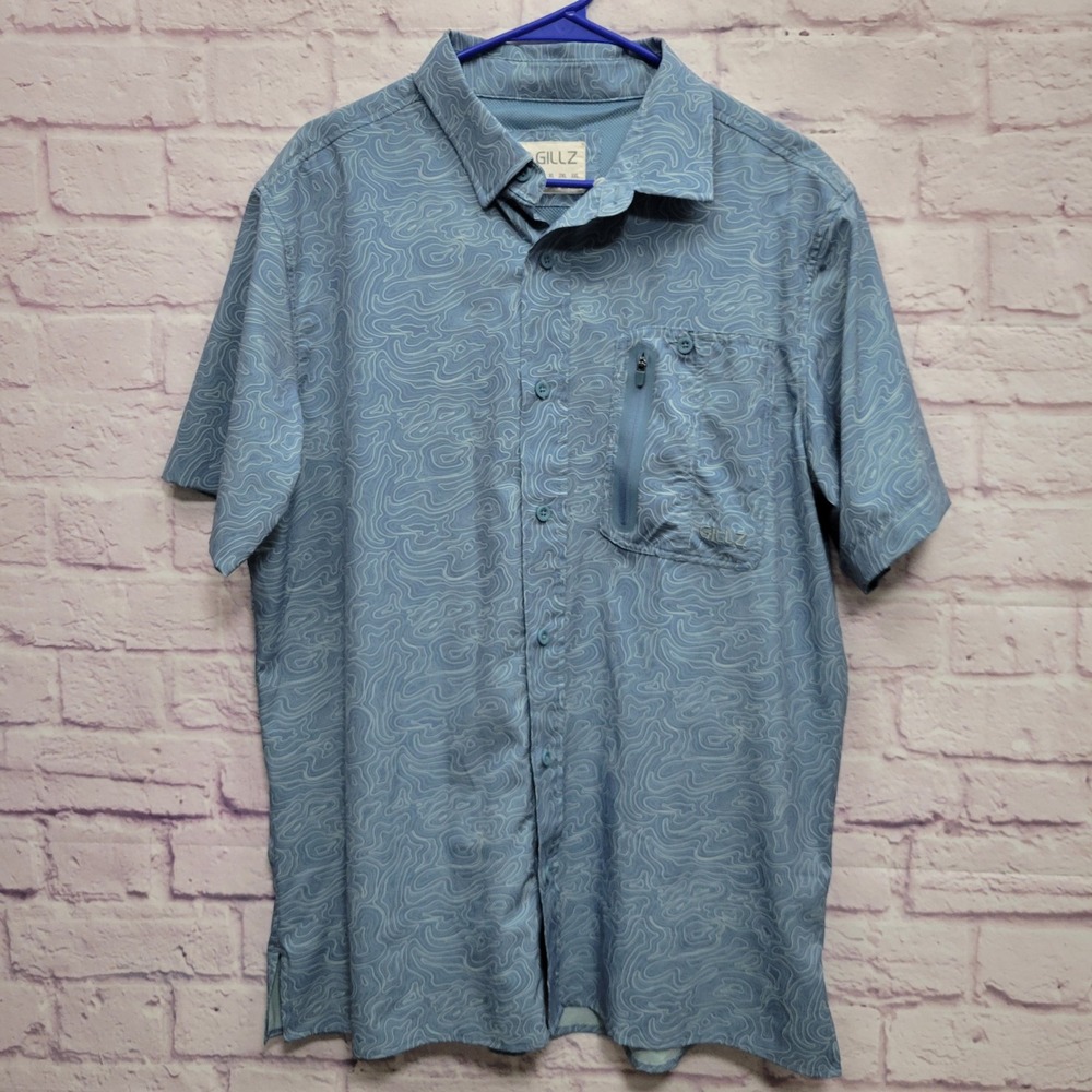 Gillz Performance Fishing Shirt Mens M Blue Topo Vented Gorpcore Utility Tech